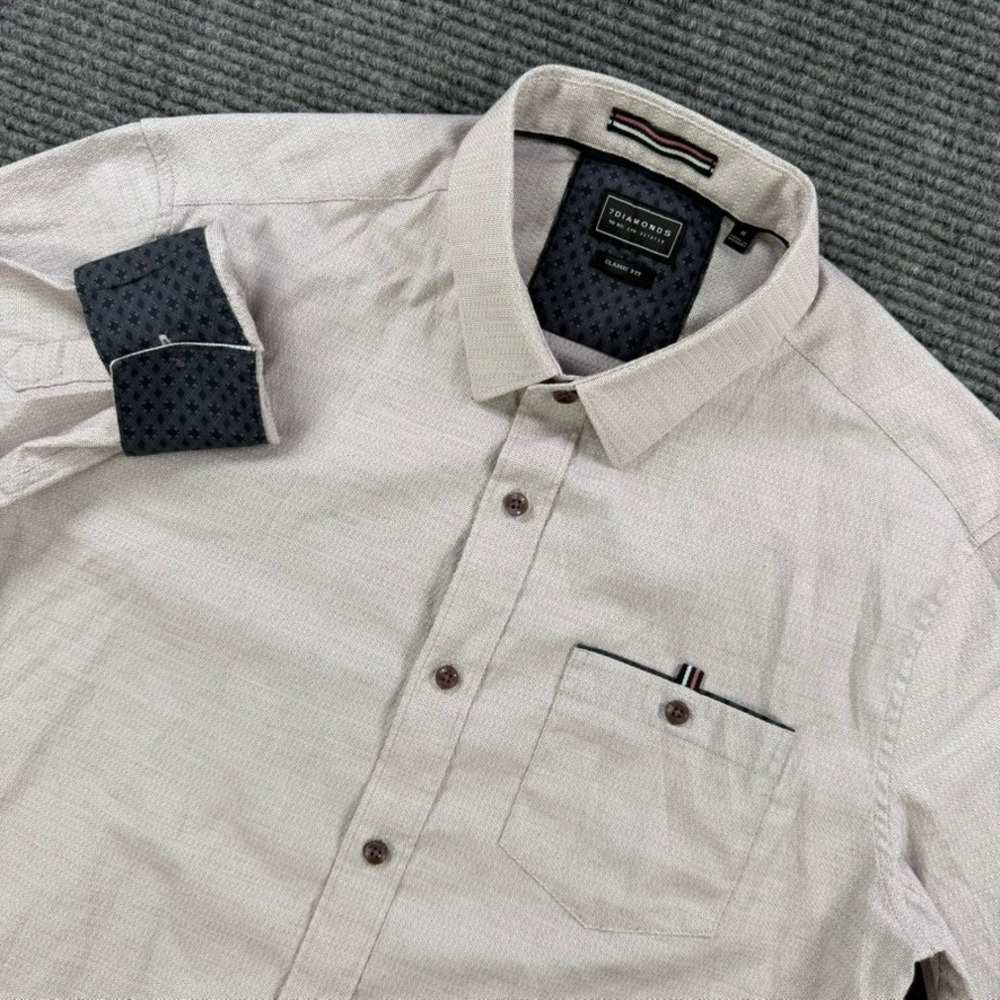 7Diamonds Good Day Dobby Stretch Woven Shirt Mens Medium Classic Fit Light Grey